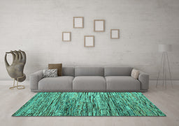 Machine Washable Abstract Turquoise Modern Area Rugs in a Living Room,, wshabs5123turq