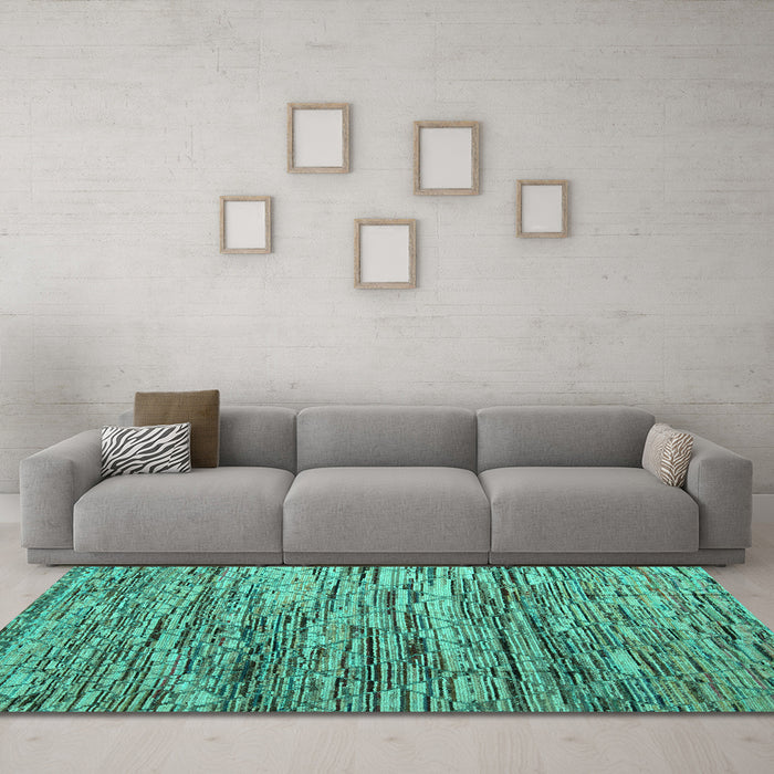 Machine Washable Abstract Turquoise Modern Area Rugs in a Living Room,, wshabs5123turq