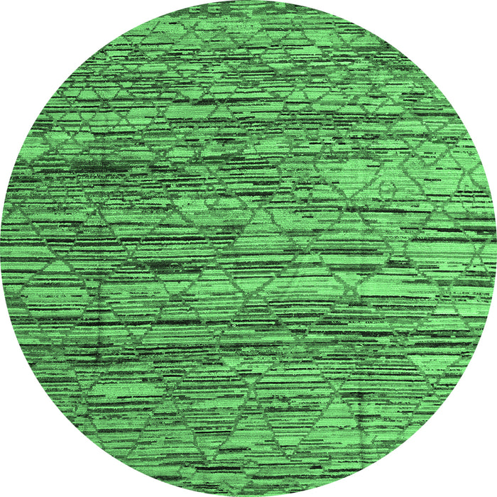 Round Machine Washable Abstract Emerald Green Modern Area Rugs, wshabs5123emgrn