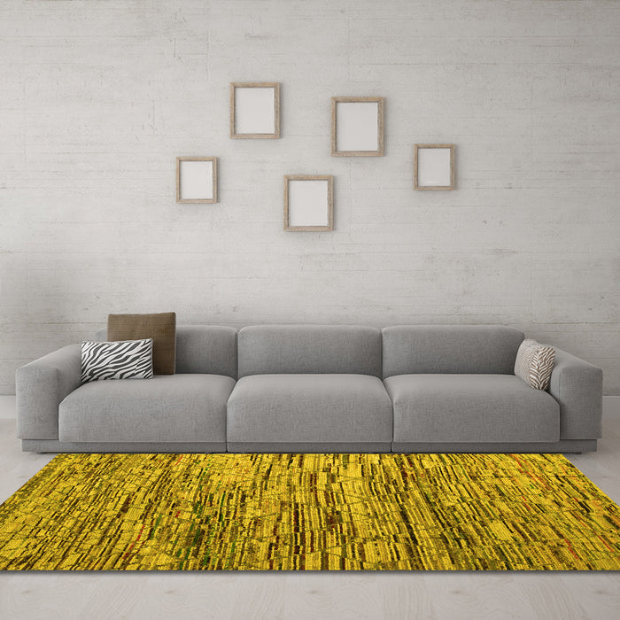 Machine Washable Abstract Yellow Modern Rug in a Living Room, wshabs5123yw