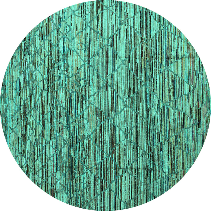 Round Machine Washable Abstract Turquoise Modern Area Rugs, wshabs5123turq