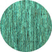 Round Machine Washable Abstract Turquoise Modern Area Rugs, wshabs5123turq