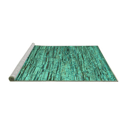Sideview of Machine Washable Abstract Turquoise Modern Area Rugs, wshabs5123turq