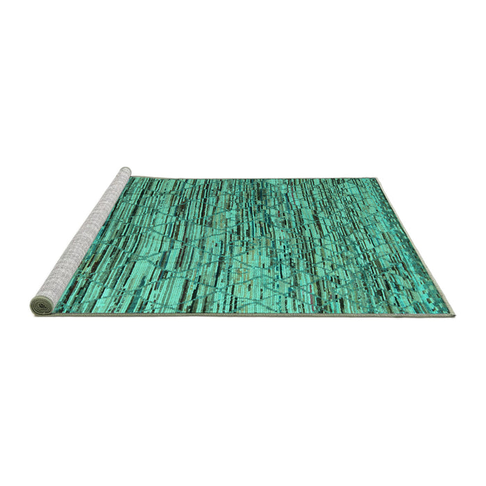 Sideview of Machine Washable Abstract Turquoise Modern Area Rugs, wshabs5123turq