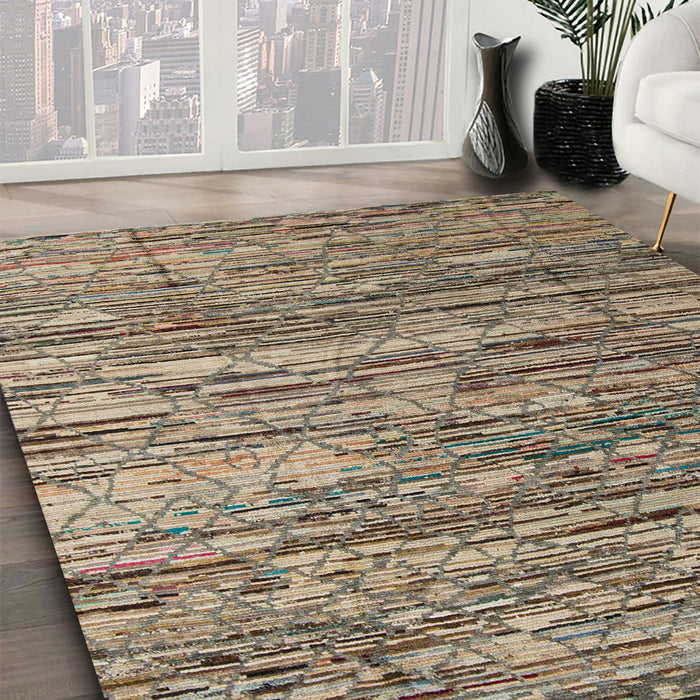 Machine Washable Abstract Camel Brown Rug in a Family Room, wshabs5123