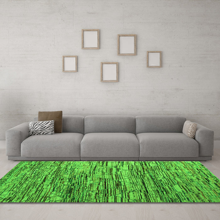 Machine Washable Abstract Green Modern Area Rugs in a Living Room,, wshabs5123grn