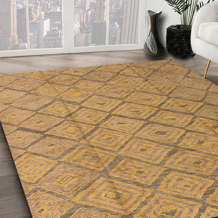 Machine Washable Abstract Yellow Rug in a Family Room, wshabs5124