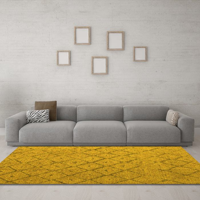 Machine Washable Abstract Yellow Modern Rug in a Living Room, wshabs5124yw