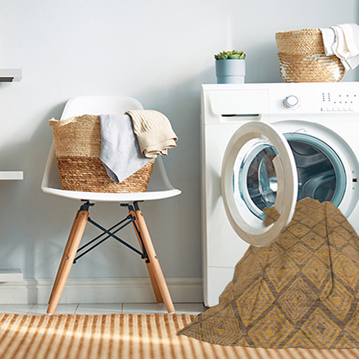 Machine Washable Abstract Yellow Rug in a Washing Machine, wshabs5124