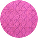 Round Machine Washable Abstract Pink Modern Rug, wshabs5124pnk