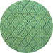 Round Abstract Turquoise Modern Rug, abs5124turq