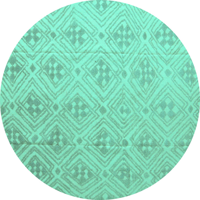 Round Machine Washable Abstract Turquoise Modern Area Rugs, wshabs5125turq