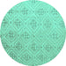 Round Machine Washable Abstract Turquoise Modern Area Rugs, wshabs5125turq