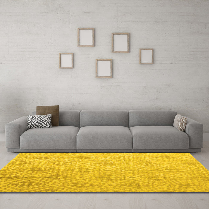 Machine Washable Abstract Yellow Modern Rug in a Living Room, wshabs5125yw