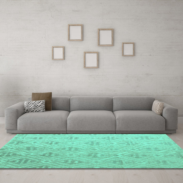 Machine Washable Abstract Turquoise Modern Area Rugs in a Living Room,, wshabs5125turq