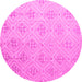 Round Machine Washable Abstract Pink Modern Rug, wshabs5125pnk