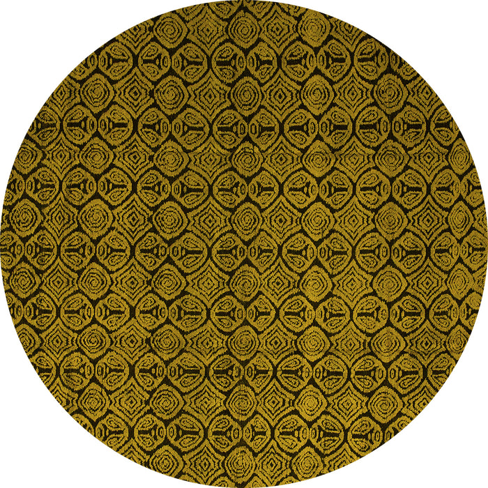 Round Machine Washable Abstract Yellow Modern Rug, wshabs5126yw