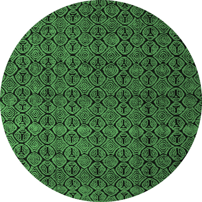 Round Machine Washable Abstract Emerald Green Modern Area Rugs, wshabs5126emgrn
