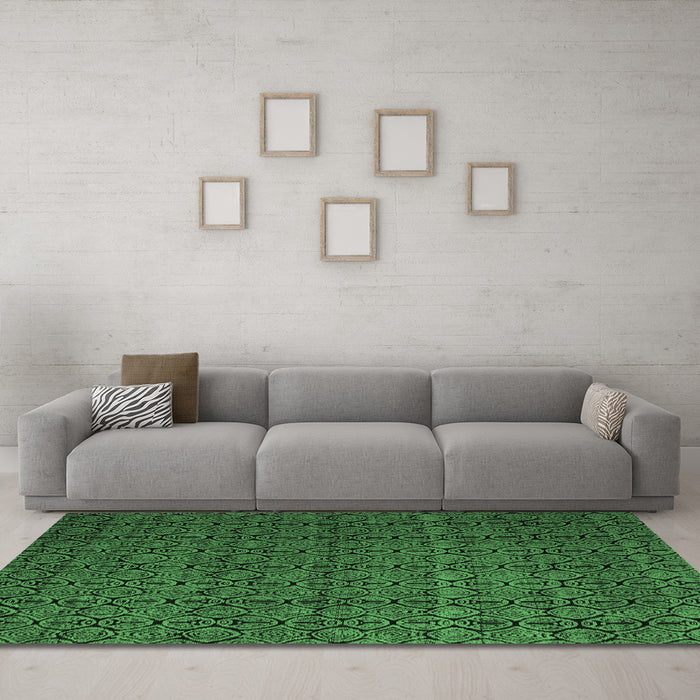 Machine Washable Abstract Emerald Green Modern Area Rugs in a Living Room,, wshabs5126emgrn