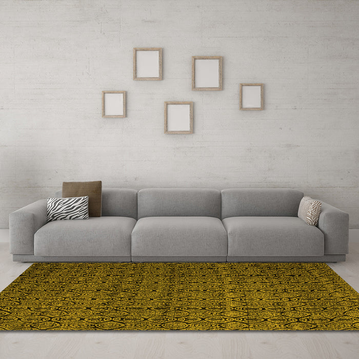 Machine Washable Abstract Yellow Modern Rug in a Living Room, wshabs5126yw