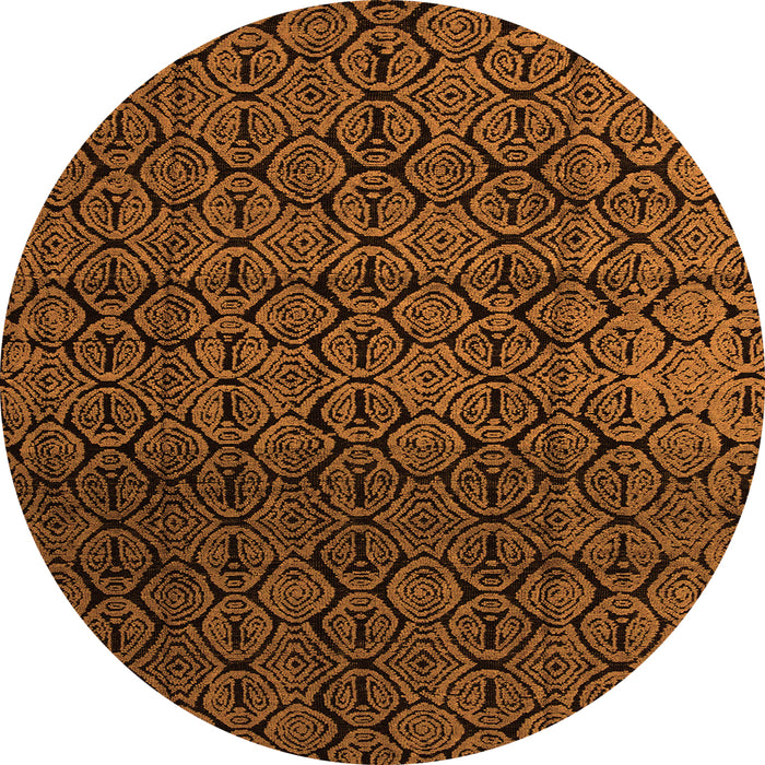 Round Machine Washable Abstract Orange Modern Area Rugs, wshabs5127org