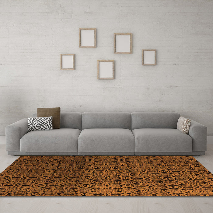 Machine Washable Abstract Orange Modern Area Rugs in a Living Room, wshabs5127org