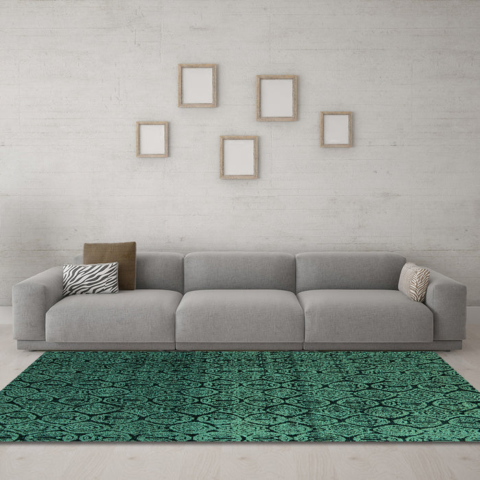 Machine Washable Abstract Turquoise Modern Area Rugs in a Living Room,, wshabs5127turq