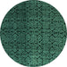 Round Machine Washable Abstract Turquoise Modern Area Rugs, wshabs5127turq