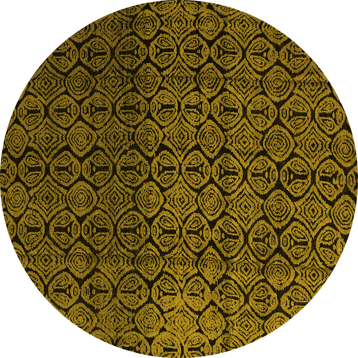 Round Machine Washable Abstract Yellow Modern Rug, wshabs5127yw