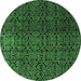 Round Machine Washable Abstract Emerald Green Modern Area Rugs, wshabs5127emgrn