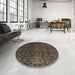 Round Abstract Dark Almond Brown Modern Rug in a Office, abs5127