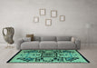 Machine Washable Abstract Turquoise Modern Area Rugs in a Living Room,, wshabs5128turq