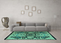 Machine Washable Abstract Turquoise Modern Rug, wshabs5128turq