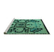 Sideview of Machine Washable Abstract Turquoise Modern Area Rugs, wshabs5128turq