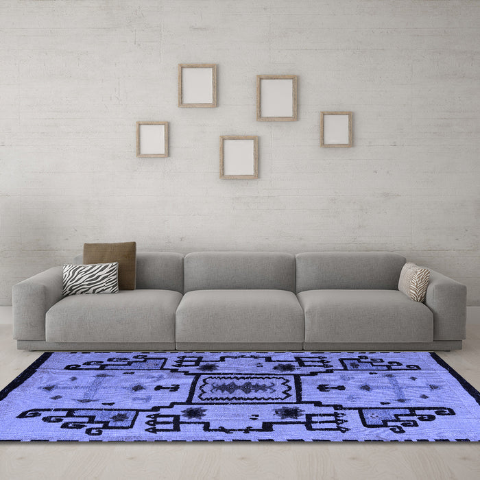 Machine Washable Abstract Blue Modern Rug in a Living Room, wshabs5128blu
