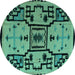 Round Abstract Turquoise Modern Rug, abs5128turq