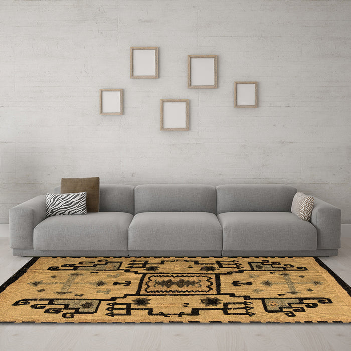 Machine Washable Abstract Brown Modern Rug in a Living Room,, wshabs5128brn