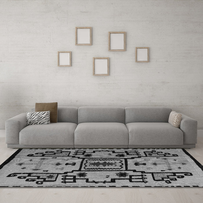 Machine Washable Abstract Gray Modern Rug in a Living Room,, wshabs5128gry