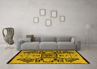 Machine Washable Abstract Yellow Modern Rug, wshabs5128yw