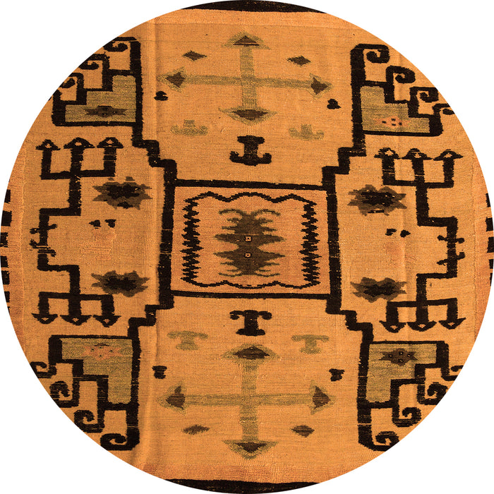 Round Machine Washable Abstract Orange Modern Area Rugs, wshabs5128org