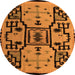 Round Machine Washable Abstract Orange Modern Area Rugs, wshabs5128org