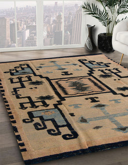 Machine Washable Abstract Dark Brown Rug in a Family Room, wshabs5128