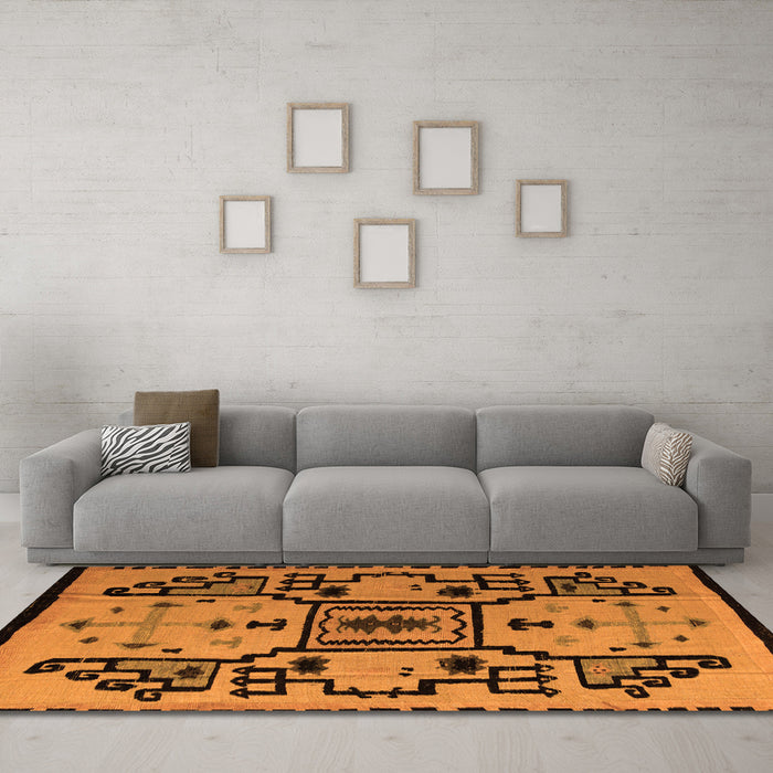 Machine Washable Abstract Orange Modern Area Rugs in a Living Room, wshabs5128org