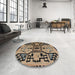 Round Machine Washable Abstract Dark Brown Rug in a Office, wshabs5128