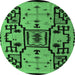 Round Machine Washable Abstract Emerald Green Modern Area Rugs, wshabs5128emgrn