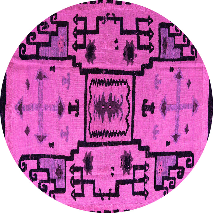 Round Machine Washable Abstract Pink Modern Rug, wshabs5128pnk