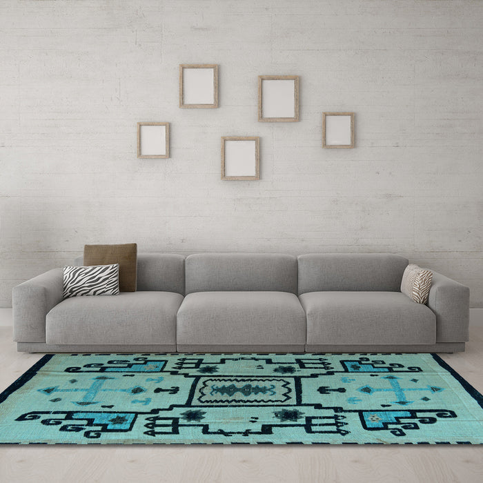 Machine Washable Abstract Light Blue Modern Rug in a Living Room, wshabs5128lblu