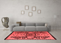 Machine Washable Abstract Red Modern Rug, wshabs5128red