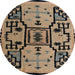 Round Abstract Dark Brown Modern Rug, abs5128