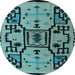 Round Machine Washable Abstract Light Blue Modern Rug, wshabs5128lblu